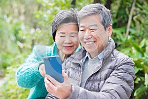 Old couple selfie happily