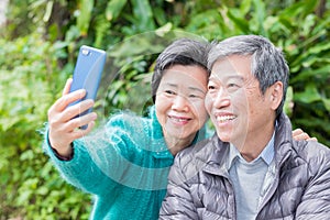 Old couple selfie happily