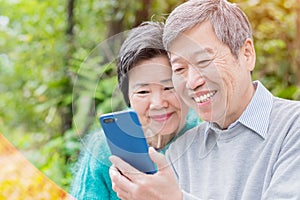 Old couple selfie happily