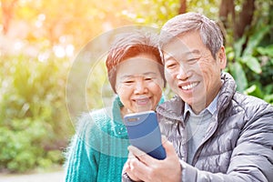 Old couple selfie happily