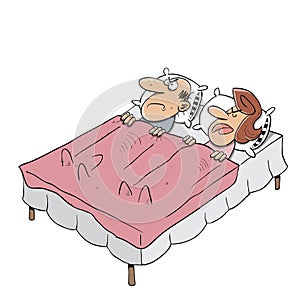 Old couple sleeping in matrimonial bed