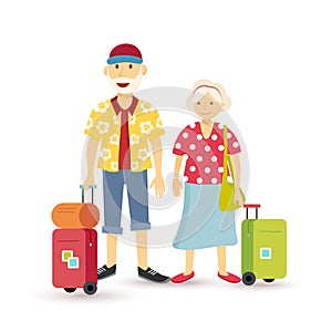 Old couple summer holiday grandparent travel flat