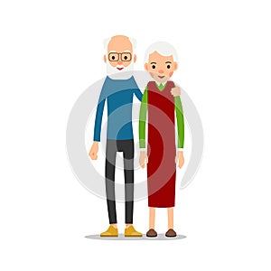 Old couple. Two aged people stand. Elderly man and woman stand t