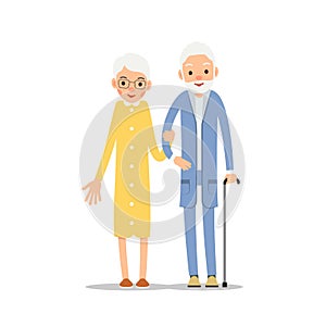 Old couple. Two aged people stand. Elderly man and woman stand t