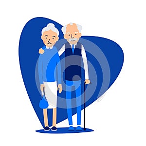 Old couple. Two aged people stand. Elderly man and woman stand t