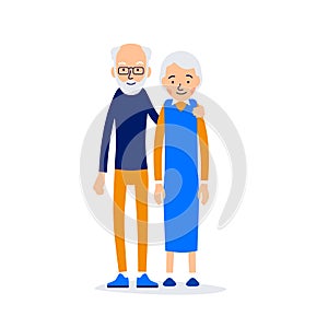 Old couple. Two aged people stand. Elderly man and woman stand t