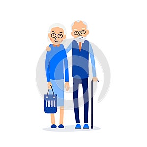Old couple. Two aged people stand. Elderly man and woman stand t