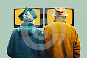 Old couple watching TV, created with Generative AI technology