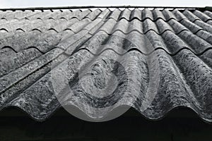 Old and covered with lichens wavy roof slates covers the barn