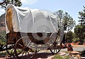 Old covered wagon days of pioneers photo