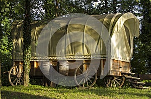Old covered wagon.