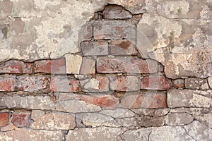 Old cracked brick wall with cement surface