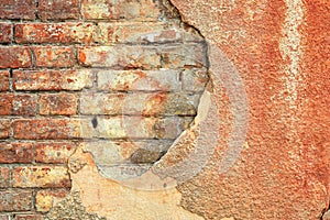 Old cracked concrete vintage plastered brick wall background, Texture terracotta pattern