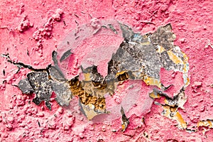 Old Cracked Mudbrick Wall with Peeled Pink Plaster