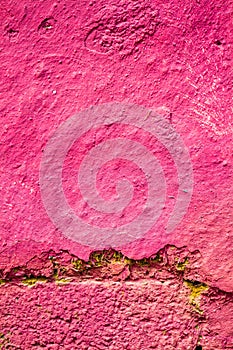 Old Cracked Mudbrick Wall with Peeled Pink Plaster