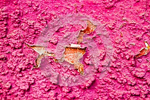 Old Cracked Mudbrick Wall with Peeled Pink Plaster