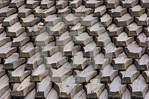 Old crafts, roof tiles made of wood from ore pine on a house from 1800s