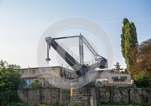 An old crane on the bank of the river Elbe in Germany