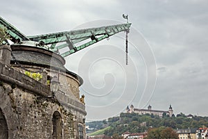 Old crane and Fortress Marienberg