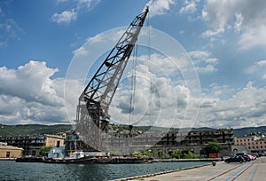 Old crane in port in Trieste,Italy