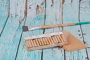 Old Crayon in box on book note