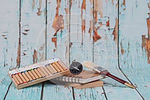 Old Crayon in box on book note