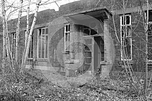 Old, creepy, abandoned building.