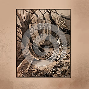 An old creepy tree in a dark forest