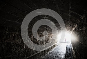 Old creepy underground stone tunnel. Halloween Locations