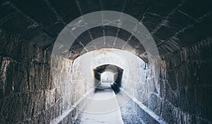 Old creepy underground stone tunnel. Halloween Locations