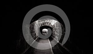 Old creepy underground stone tunnel. Halloween Locations photo