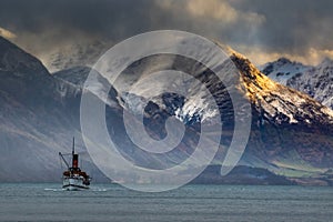 old criusing boat sailing at wakatipu lake southland new zealand one of most popular traveling destination