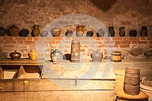 Old crockery on the shelves