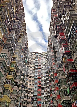 Old crowded housing apartment in Hong Kong residential estate