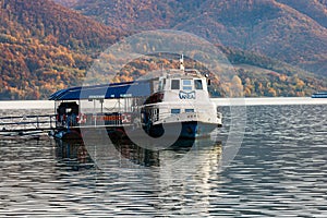 Old cruise ship, Danube river view from Orsova, Romania, 2020