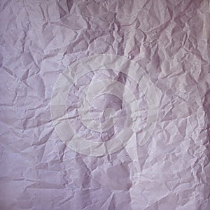 Old crumpled paper vintage texture. Rough wrinkled pink purple color shadows sheet. Textured grunge background with copy