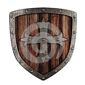 Old crusader wooden shield illustration isolated