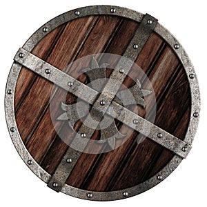 Old crusader wooden shield with metal border photo