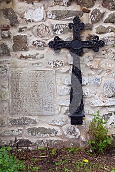 Old crux and scripture signs