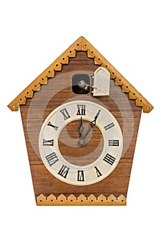 Old cuckoo clock isolated over white