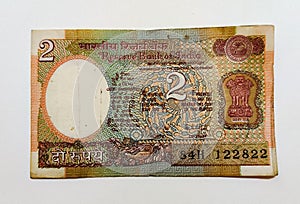 Old currency note of India, â‚¹2 rupee obsolete paper currency.