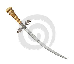 Old curved blade dagger isolated