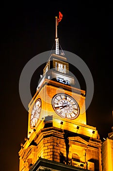 Old Customs Building Clock Flag Bund Shanghai China at Night