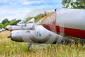 Old czechoslovakian Aero L-29 Delfin Maya military jet trainer aircrafts