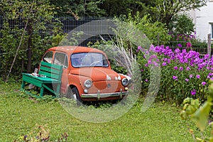 Old Dacia car used as a decoration