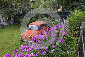 Old Dacia car used as a decoration