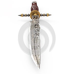 Old dagger vintage carved rare and collectible isolated on white. 3d illustration