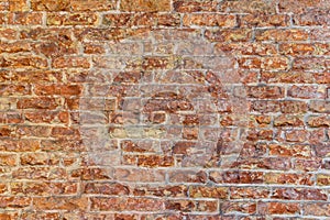 Old and damaged brown brick wall