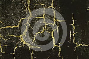 Old Damaged Cracked Paint Wall, Grunge Background, black and yellow color