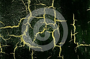 Old Damaged Cracked Paint Wall, Grunge Background, dark green and yellow color